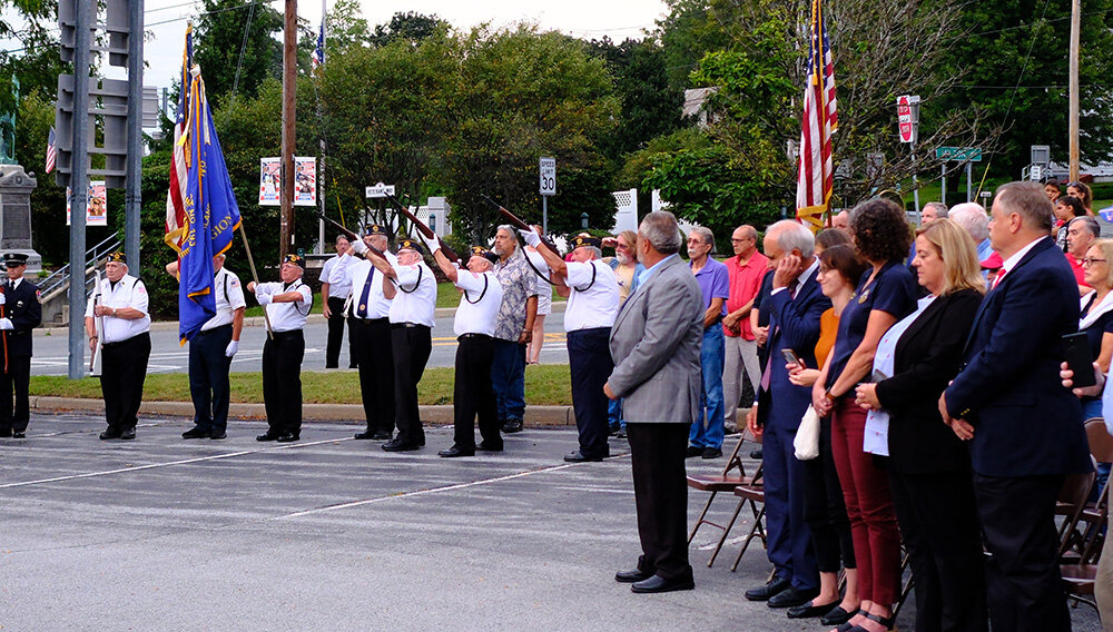 A 21-gun salute honored those who died on September 11, 2001.